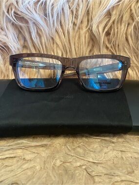 Saint Laurent Translucent Brown Rectangular Eyeglass Frames